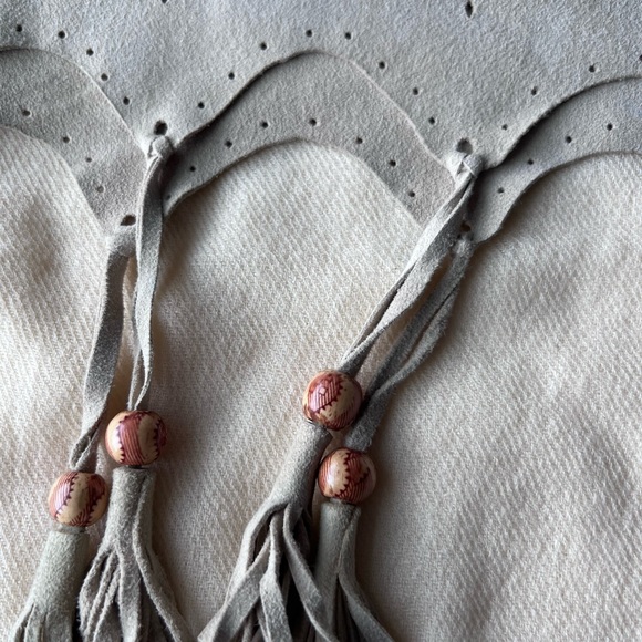 Angelica Accessories Cream and Tan Scarf with Tassels 13”W x 78”L - Picture 3 of 5